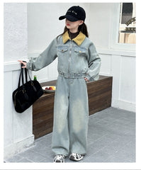 WZH191124-14 طقم جينز شتوي مبطن فرو قطعتين ( جكيت مبطن + بنطلون مبطن)