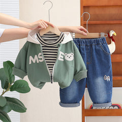 SSX220824-104 طقم 3 قطع ( بلوزة قطن + جكيت قطن + بنطلون جينز )