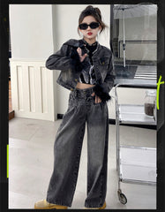 WZH191124-40 طقم جينز قطعتين ( جكيت + بنطلون)