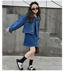 WZH191124-4 طقم جينز قطعتين ( جكيت + تنورة )