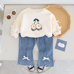 SSN040924-60 طقم بناتي خريفي ربيعي قطعتين ( بلوزة + بنطلون جينز)