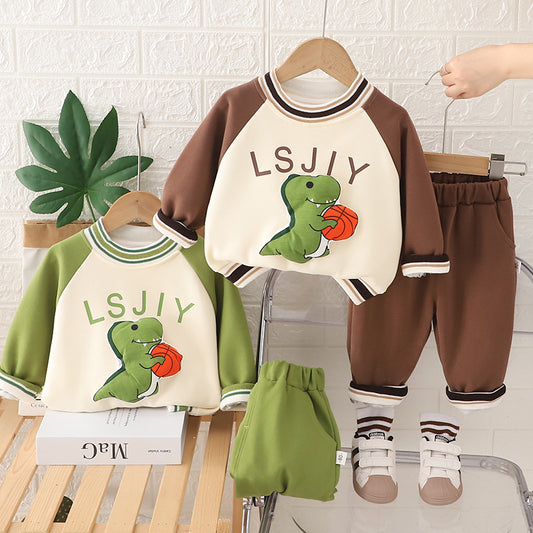 SSX220824-146 بدلة ديناصور قطن اصلي 100% قطعتين ( بلوزة + بنطلون )