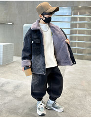 WZH301124-62 طقم شتوي ولادي مناسب للتلج وللبرد الشديد مبطن فرو بالكامل