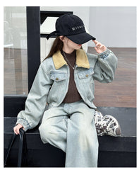 WZH191124-14 طقم جينز شتوي مبطن فرو قطعتين ( جكيت مبطن + بنطلون مبطن)