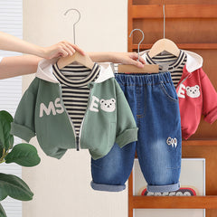 SSX220824-104 طقم 3 قطع ( بلوزة قطن + جكيت قطن + بنطلون جينز )