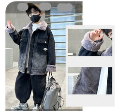 WZH301124-62 طقم شتوي ولادي مناسب للتلج وللبرد الشديد مبطن فرو بالكامل