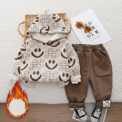 SSX220824-60 طقم ولادي شتوي تقيل مبطن فرو بالكامل قطعتين ( بلوزة + بنطلون)