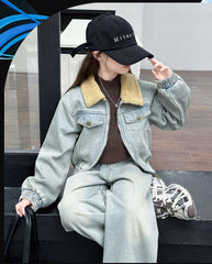 WZH191124-14 طقم جينز شتوي مبطن فرو قطعتين ( جكيت مبطن + بنطلون مبطن)