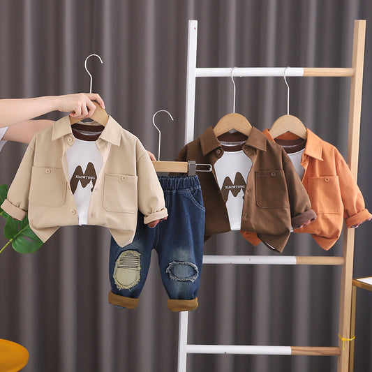 SSX220824-100 طقم جينز 3 قطع ( بلوزة قطنية + جكيت + بنطلون جينز )