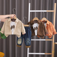 SSX220824-100 طقم جينز 3 قطع ( بلوزة قطنية + جكيت + بنطلون جينز )