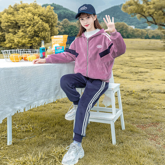 HBC040924-12 طقم شتوي مخمل ومبطن فرو بالكامل قطعتين ( جكيت + بنطلون)