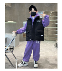 WZ261124-18 بدلة شتوي تقيلة 3 مبطنة فرو بالكامل ( بلوزة + بنطلون + فست نفخ)