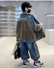 WZH301124-61 طقم شتوي ولادي قطعتين ( جكيت + بنطلون ) مبطن فرو تقيل بالكامل مناسب للثلج والاجواء شديدة البرد