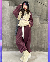 WZH191124-44 بدلة شتوي سميكة مبطنة فرو بالكامل قطعتين ( بلوزة + بنطلون)