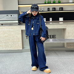 WZH191124-33 طقم جينز قطعتين ( جكيت + بنطلون + منديل )