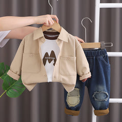 SSX220824-100 طقم جينز 3 قطع ( بلوزة قطنية + جكيت + بنطلون جينز )