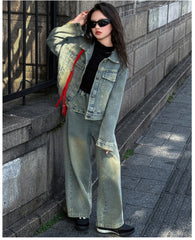 WZH191124-16 طقم جينز قطعتين ( جكيت + بنطلون )