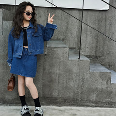 WZH191124-4 طقم جينز قطعتين ( جكيت + تنورة )