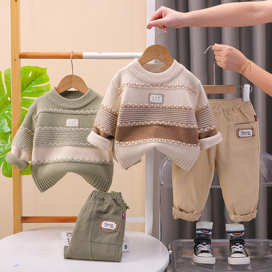 طقم قطعتين ( بلوزة صوف تقيل + بنطلون ) SSX220824-171