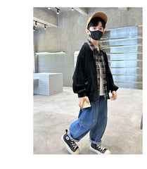 WZH301124-28 جكيت ولادي مع قبة قميص كروهات قطعة وحدة