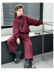 WZH191124-19 بدلة قطن تقيل شتوي ومبطنة من الداخل بالكامل فرو قطعتين ( بلوزة + بنطلون)