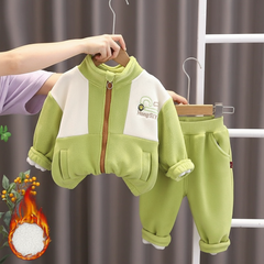 SSX220824-48P طقم ولادي شتوي تقيل مبطن فرو بالكامل قطعتين ( بلوزة + بنطلون)