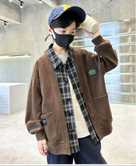 WZH301124-28 جكيت ولادي مع قبة قميص كروهات قطعة وحدة