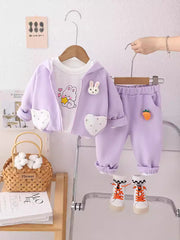 SSN040924-58 طقم بناتي قطن تقيل خريفي ربيعي 3 قطع ( جكيت + بلوزة+ بنطلون)