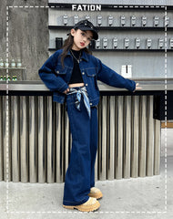 WZH191124-33 طقم جينز قطعتين ( جكيت + بنطلون + منديل )