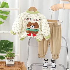 SSX220824-152 طقم ولادي قطني 3 قطع ( بلوزة+ جكيت + بنطلون ) ربيعي خريفي