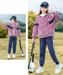 HBC040924-12 طقم شتوي مخمل ومبطن فرو بالكامل قطعتين ( جكيت + بنطلون)