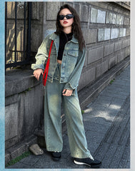 WZH191124-16 طقم جينز قطعتين ( جكيت + بنطلون )