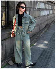 WZH191124-16 طقم جينز قطعتين ( جكيت + بنطلون )