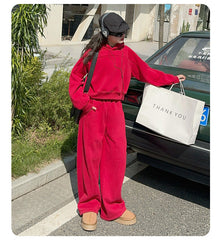 WZH191124-35 بدلة بناتي شتوية سميكة مبطنة فرو قطعتين ( بلوزة + بنطلون)