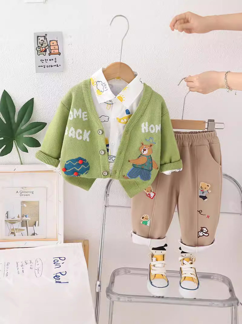 SSN040924-45 طقم تقيل خريفي شتوي ربيعي 3 قطع ( جكيت + قميص + بنطلون)