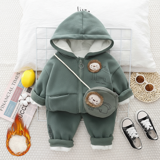 SSX220824-43 طقم ولادي شتوي تقيل مبطن فرو بالكامل قطعتين ( جكيت + بنطلون)