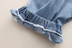 SSN040924-60 طقم بناتي خريفي ربيعي قطعتين ( بلوزة + بنطلون جينز)