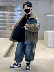 WZH301124-61 طقم شتوي ولادي قطعتين ( جكيت + بنطلون ) مبطن فرو تقيل بالكامل مناسب للثلج والاجواء شديدة البرد