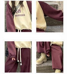 WZH191124-44 بدلة شتوي سميكة مبطنة فرو بالكامل قطعتين ( بلوزة + بنطلون)