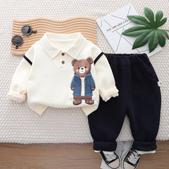 SSX220824-24 طقم ولادي شتوي قطن من جواه فرو تقيل قطعتين ( بلوزة + بنطلون)