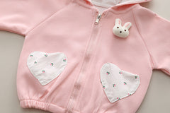 SSN040924-58 طقم بناتي قطن تقيل خريفي ربيعي 3 قطع ( جكيت + بلوزة+ بنطلون)