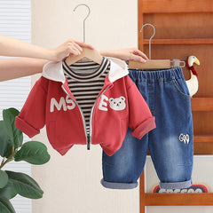 SSX220824-104 طقم 3 قطع ( بلوزة قطن + جكيت قطن + بنطلون جينز )