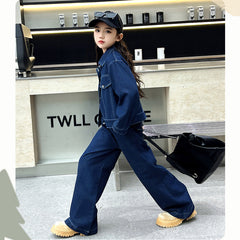 WZH191124-33 طقم جينز قطعتين ( جكيت + بنطلون + منديل )