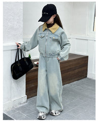 WZH191124-14 طقم جينز شتوي مبطن فرو قطعتين ( جكيت مبطن + بنطلون مبطن)