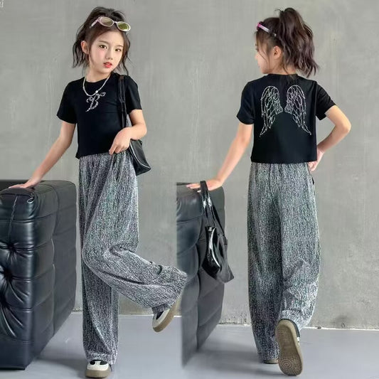 RM150424-36 طقم بناتي صيفي قطعتين ( بلوزة + بنطلون)