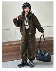 WZH191124-23 بدلة سميكة شتوي مبطنة فرو ( جكيت + بنطلون)