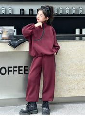 WZH191124-19 بدلة قطن تقيل شتوي ومبطنة من الداخل بالكامل فرو قطعتين ( بلوزة + بنطلون)