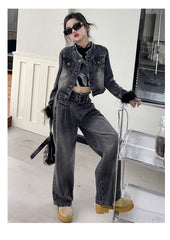 WZH191124-40 طقم جينز قطعتين ( جكيت + بنطلون)