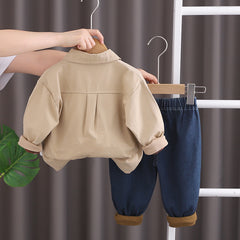 SSX220824-100 طقم جينز 3 قطع ( بلوزة قطنية + جكيت + بنطلون جينز )