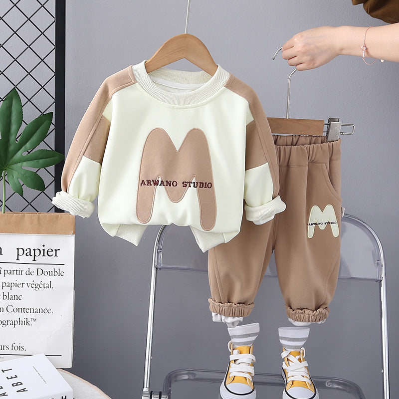 SSN040924-42  طقم ولادي قطن دافي خريفي ربيعي قطعتين (بلوزة + بنطلون )